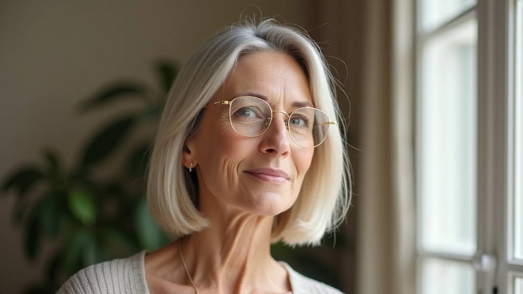 Collection de coupes de cheveux courtes pour femmes de 50 ans avec lunettes, démontrant l'harmonie entre coiffure et montures